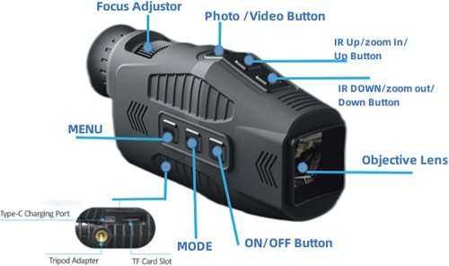 1080P Monocular Infrared Night Vision Device - Day/Night Use with Photo & Video