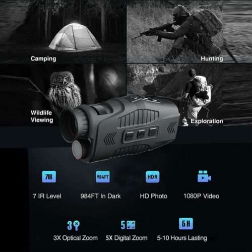 1080P Monocular Infrared Night Vision Device - Day/Night Use with Photo & Video