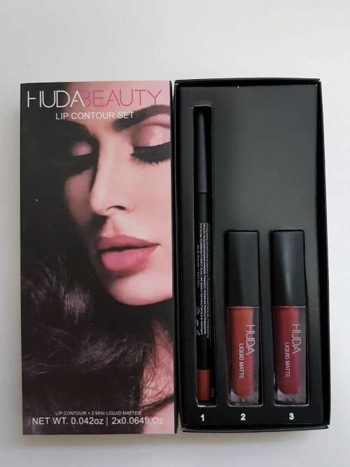 *NEW* HUDA CONTOUR KIT Lip Liner+2matte mini liquid Lipstick- TRENDSETTER & BOMBSHELL