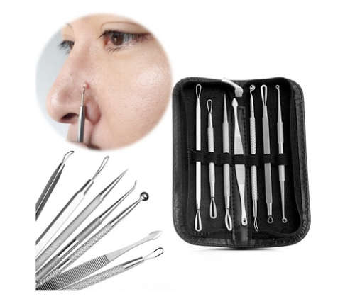 7pcs Multipurpose Stainless Steel Blackhead Comedone Acne Extractor Remover Kit PLUS CASE