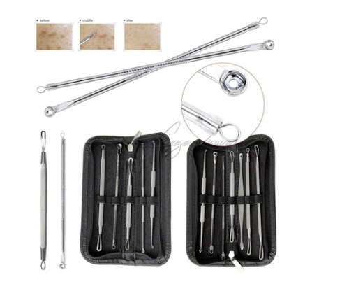 7pcs Multipurpose Stainless Steel Blackhead Comedone Acne Extractor Remover Kit PLUS CASE