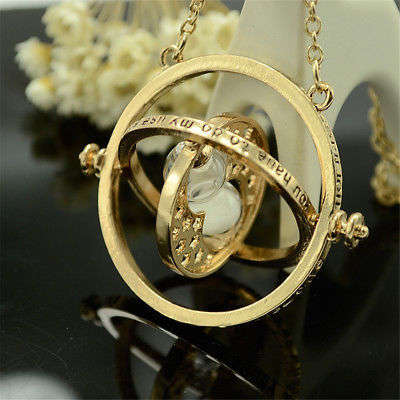 HARRY POTTER Spinning Time Turner Necklace Hermoine Granger Rotating Hourglass