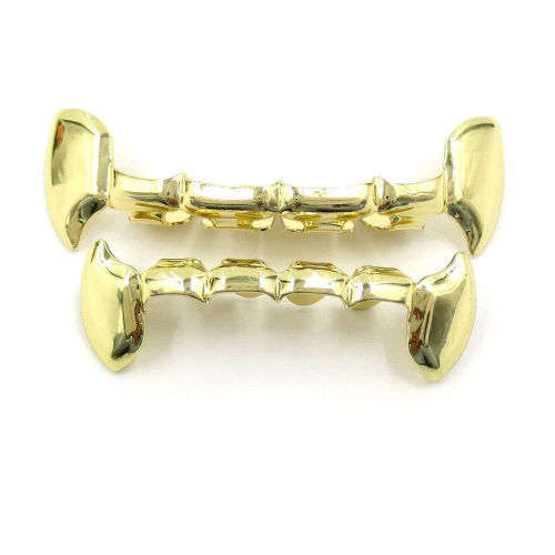 Hip Hop Plated Gold/Silver Fangs Teeth Grillz Caps Top & Bottom Set Unisex