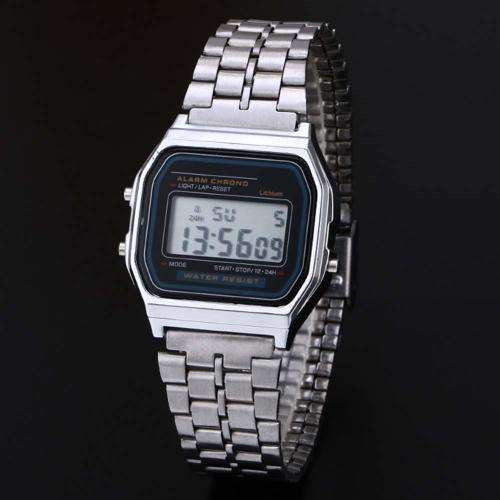 RETRO vintage style Mens Stainless Steel LED Digital Alarm Sport Stopwatch Wrist Watch