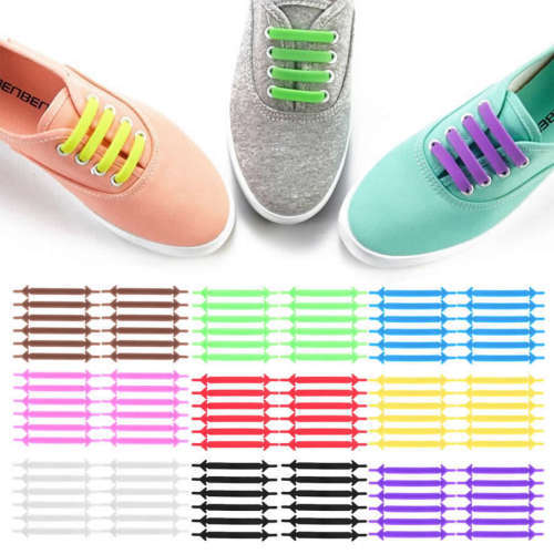 12pcs Unisex Running No Tie multicolour Shoelaces Elastic Silicone Shoe Lace For Shoes