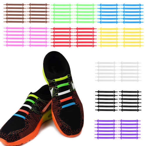 12pcs Unisex Running No Tie multicolour Shoelaces Elastic Silicone Shoe Lace For Shoes