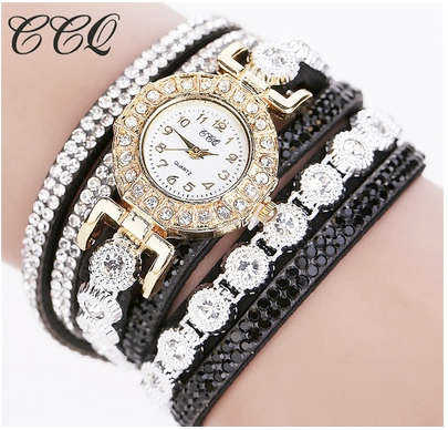 RHINESTONE BRACELET WATCH - BLACK