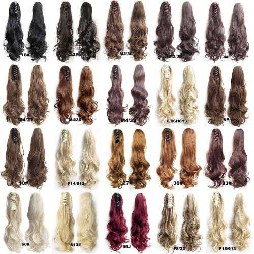 PONYTAIL CLAW CLIP HAIR EXTENSION/PIECE WAVY CURLS 22INCH BLACK &BROWNS