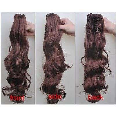 PONYTAIL CLAW CLIP HAIR EXTENSION/PIECE WAVY CURLS 22INCH BLACK &BROWNS