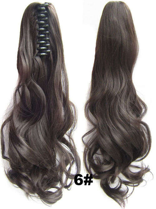PONYTAIL CLAW CLIP HAIR EXTENSION/PIECE WAVY CURLS 22INCH BLACK &BROWNS