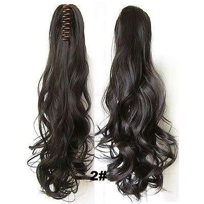 PONYTAIL CLAW CLIP HAIR EXTENSION/PIECE WAVY CURLS 22INCH BLACK &BROWNS