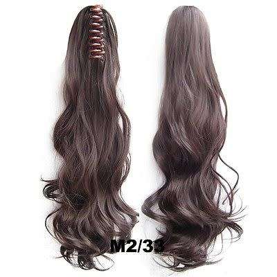PONYTAIL CLAW CLIP HAIR EXTENSION/PIECE WAVY CURLS 22INCH BLACK &BROWNS