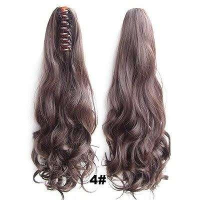 PONYTAIL CLAW CLIP HAIR EXTENSION/PIECE WAVY CURLS 22INCH BLACK &BROWNS