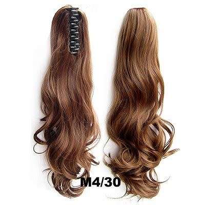 PONYTAIL CLAW CLIP HAIR EXTENSION/PIECE WAVY CURLS 22INCH BLACK &BROWNS