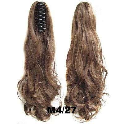 PONYTAIL CLAW CLIP HAIR EXTENSION/PIECE WAVY CURLS 22INCH BLACK &BROWNS