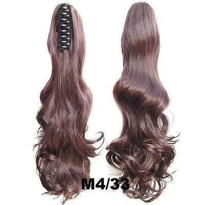 PONYTAIL CLAW CLIP HAIR EXTENSION/PIECE WAVY CURLS 22INCH BLACK &BROWNS