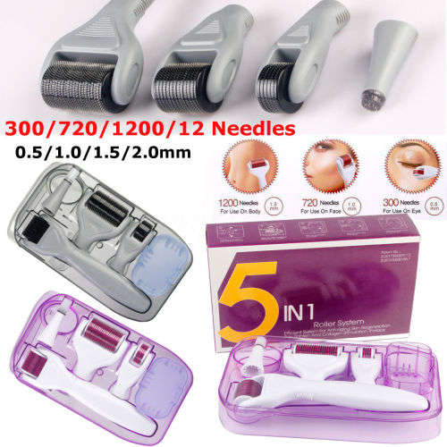 5 in 1 DRS Titanium Derma Roller Kit Micro Needle 0.5-2mm Skin Care Therapy