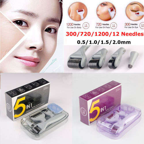 5 in 1 DRS Titanium Derma Roller Kit Micro Needle 0.5-2mm Skin Care Therapy