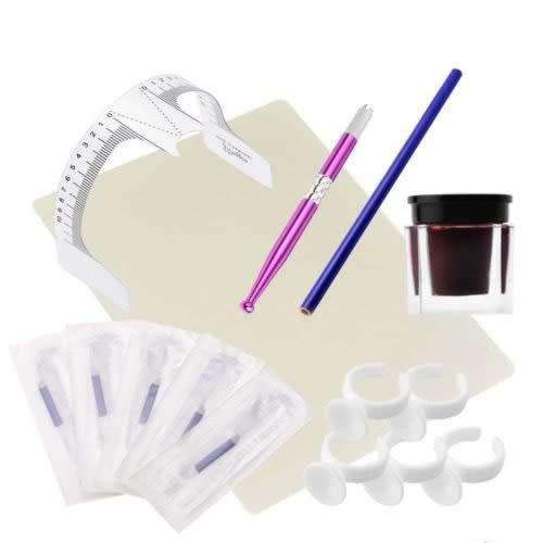 Beginner Microblading Permanent Makeup Tattoo Needle Pigment Ink Ring ruler Kit