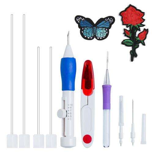 12pc Embroidery Needle Pen Kit Set Craft Tool Thread Punch Magic DIY