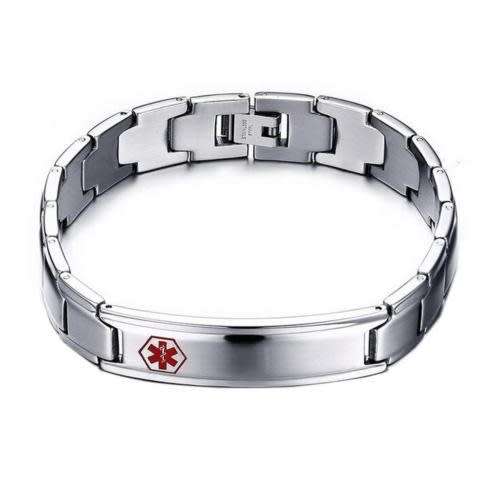 Medic Alert Emergency ID Bracelet Men Jewelry Stainless Steel DIY Engraving
