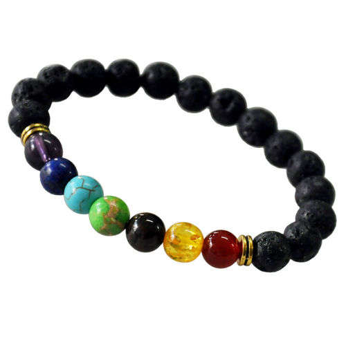7 Chakra Healing Balance Beaded Bracelet Lava Yoga Reiki