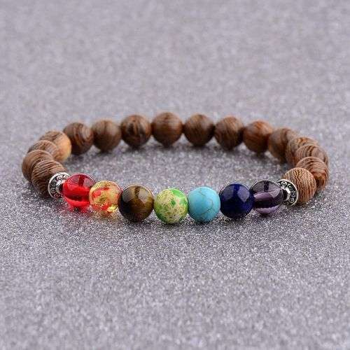7 Chakra Sandalwood Wooden Beaded Gemstone Reiki Healing Bracelets