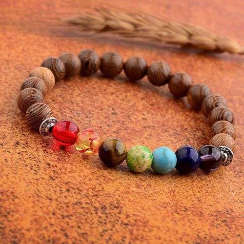 7 Chakra Sandalwood Wooden Beaded Gemstone Reiki Healing Bracelets