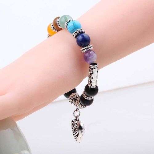 7 Chakra Gemstone Reiki Healing Bracelet + Heart Charm