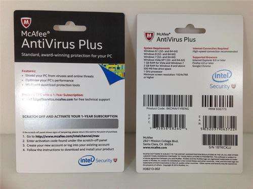 McAfee Antivirus Plus 2018 Physical Activation Card; 1 year (English) /  Unlimited Users