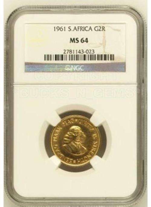 FINEST KNOWN !!! -SCARCE 1961 GOLD R2.00 NGC GRADED MS64