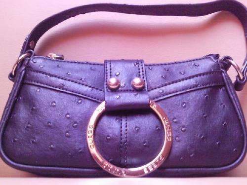 Guess by Marciano HANDBAG -Large Ring Multiple Engraved GUESS-Full Leather Black/Gold hardware