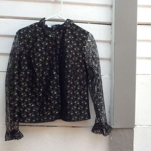 A Vintage Black Top with Gold flowers,  Size 38, Made for Dorothy Perkins.