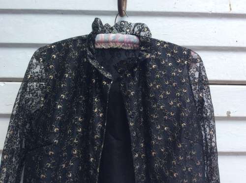 A Vintage Black Top with Gold flowers,  Size 38, Made for Dorothy Perkins.