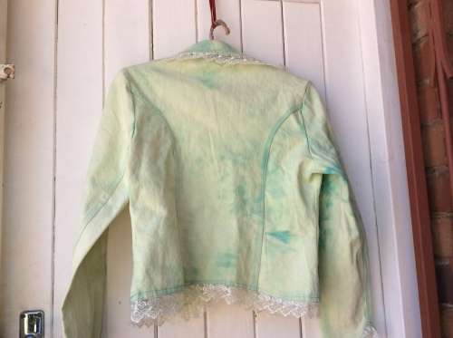 A Little New Green Denim Jacket,  Label :  Meng Sha, Large.