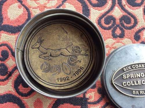 A Set of Six Coasters, Springbok Collection, in Tin Box,  Various Years.