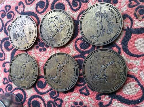 A Set of Six Coasters, Springbok Collection, in Tin Box,  Various Years.
