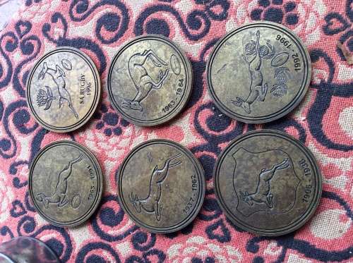 A Set of Six Coasters, Springbok Collection, in Tin Box,  Various Years.