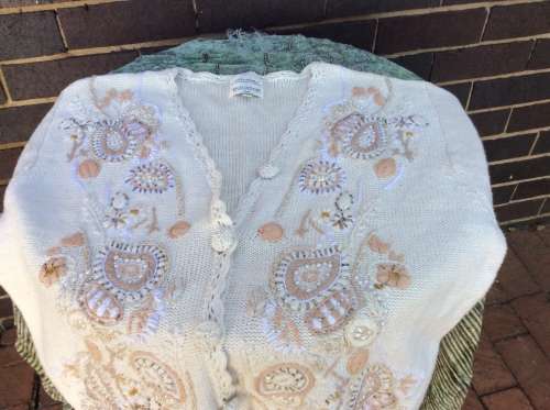 A Vintage Knitted Cardigan with Lovely Detail, in Cream White. Make  Equador,  Size Large.,
