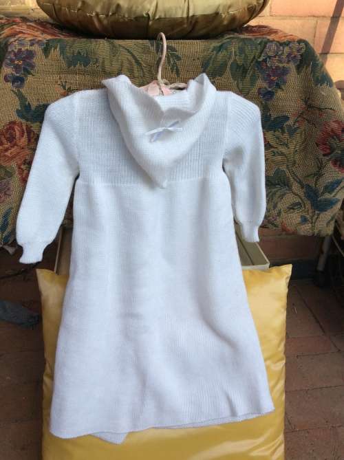 A NEW Long Knitted White Gown for A Baby.  Made in Portugal.