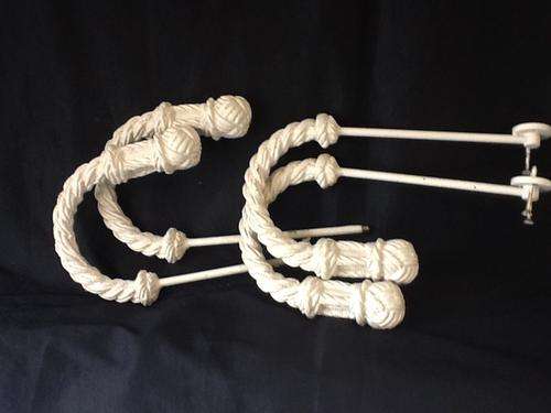 TWO. Pairs of Lovely Large Wrought Iron Tie Backs, Painted  Cream White.