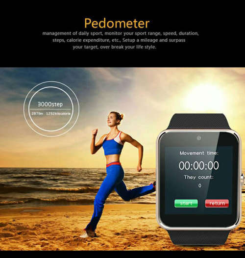 GT08 smartwatch with SIM slot, camera, pedometer, step motion and many other features