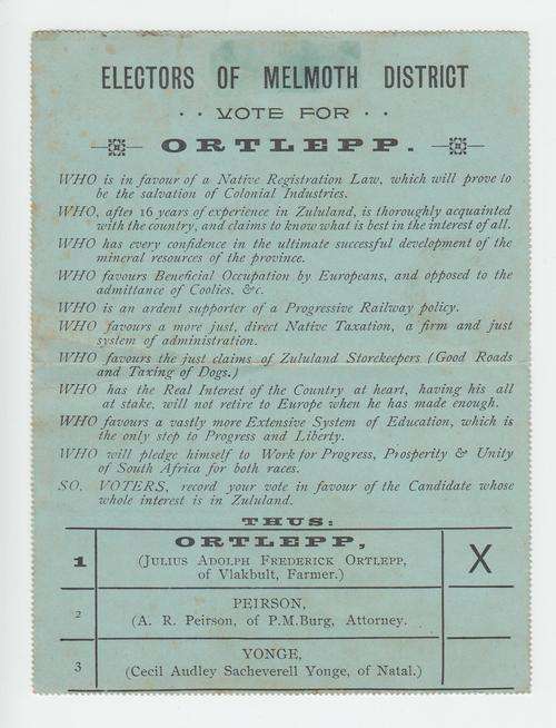 ZULULAND-A VERY SCARCE ELECTORAL VOTE LETTER CARD-SEE BELOW