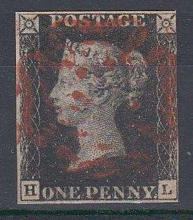 GB-PENNY BLACK VERY FINE USED-THREE CLEAR MARGINS-NICE VIVID CANCEL AND COLOUR