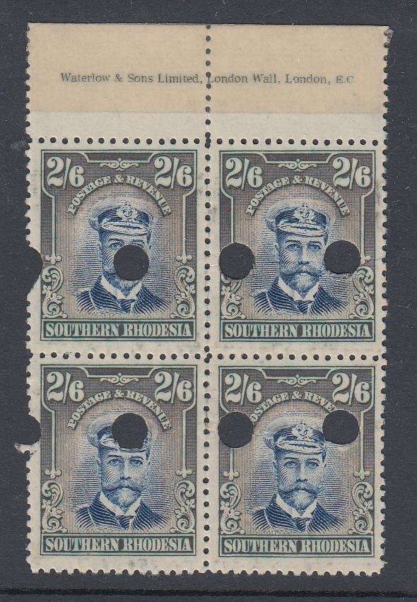 S.RHODESIA-RARE IMPRINT BLOCK-PUNCH HOLES-NOT MANY IMPRINTS AROUND-SEE BELOW