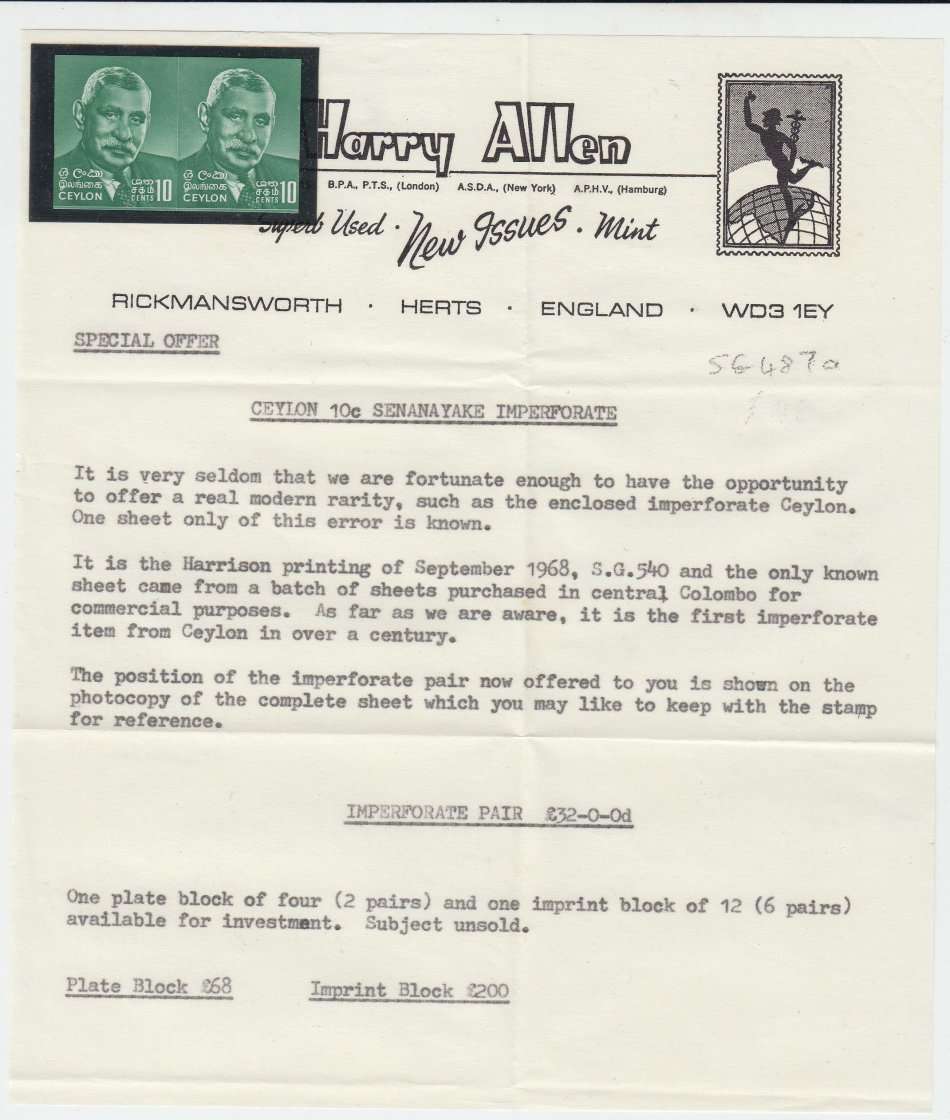 CEYLON-VERY SCARCE IMPERF PAIR FROM SHEET AS SHOWN !!!!!!!!!!!!-SEE BELOW