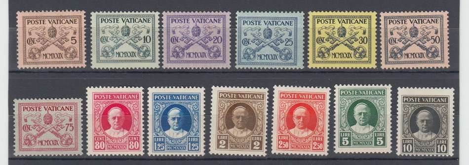 VATICAN-1929 SG 1-13 VERY FINE MINT SET-LIGHT HINGE REM. 68 POUNDS