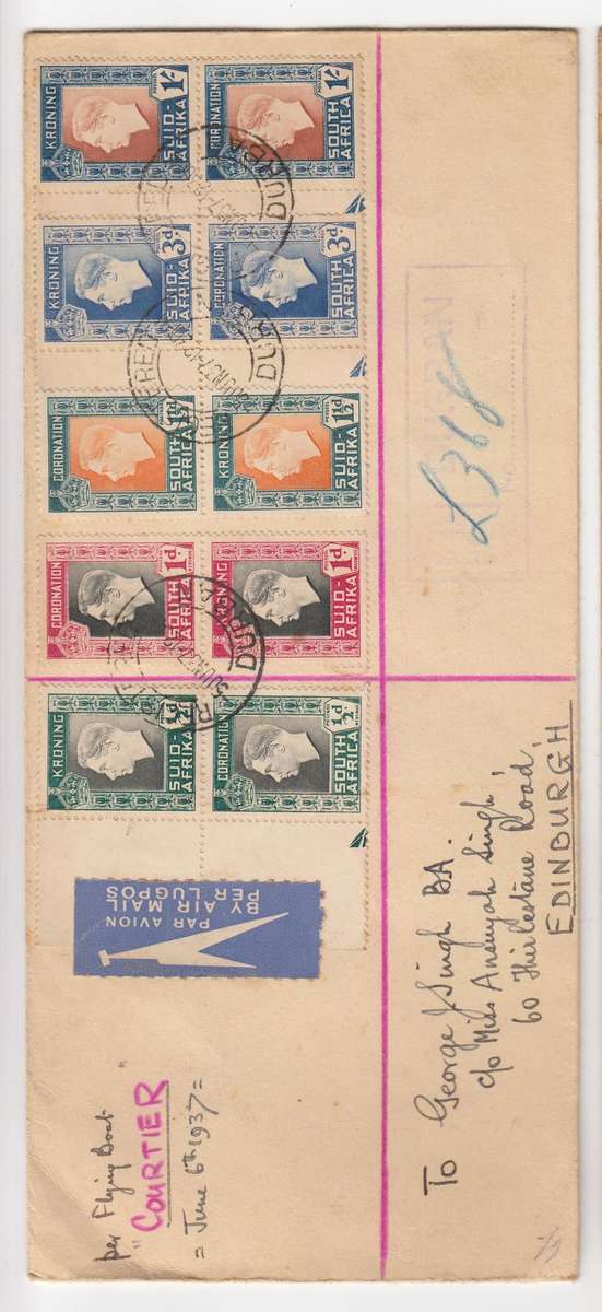 UNION-SCARCE FLYING BOAT " COURTIER " COVER-CORONATION PAIRS SOME PART ARROWS-