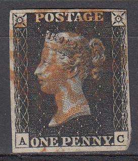 GB-QV PENNY BLACK- ' AC ' PLATE 6 SCARCE-  VERY FINE FRESH USED-SEE BELOW  R6260.00++++
