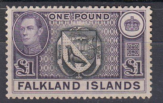 FALKLAND ISL.KGVI SCARCE TOP VALUE POUND- VERY FINE MINT-SEE BELOW R2400.00
